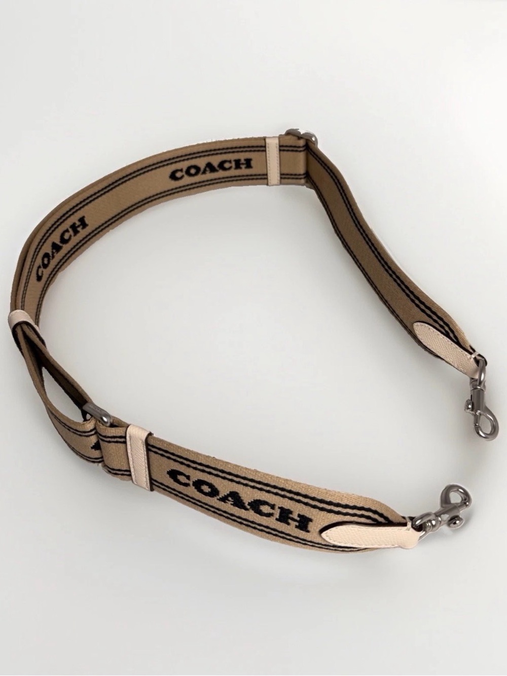 Coach Logo Webbing Adjustable Crossbody Bag Strap Tan Black Leather